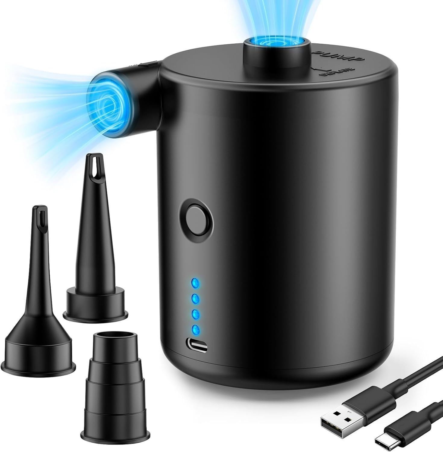 Portable USB-C Rechargeable Electric Air Pump - Cordless Quick Inflator ...