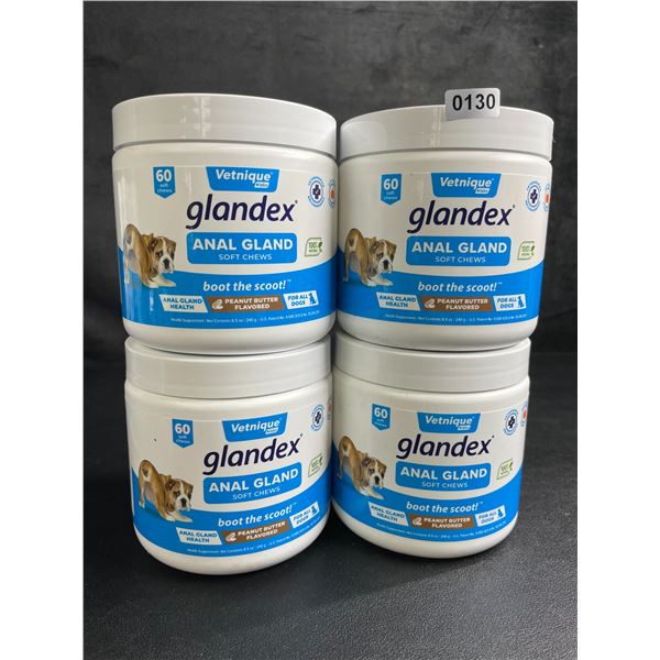 4 Tubs of Vetnique Labs Glandex Anal Gland Soft Chews for Dogs (60pcs) Peanut Butter Flavored - New