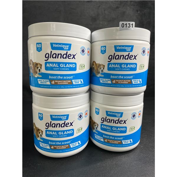 4 Tubs of Vetnique Labs Glandex Anal Gland Soft Chews for Dogs (60pcs) Peanut Butter Flavored - New