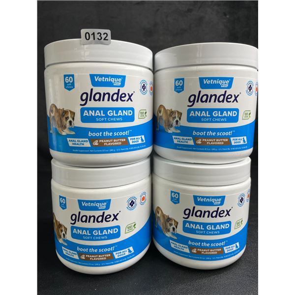 4 Tubs of Vetnique Labs Glandex Anal Gland Soft Chews for Dogs (60pcs) Peanut Butter Flavored - New