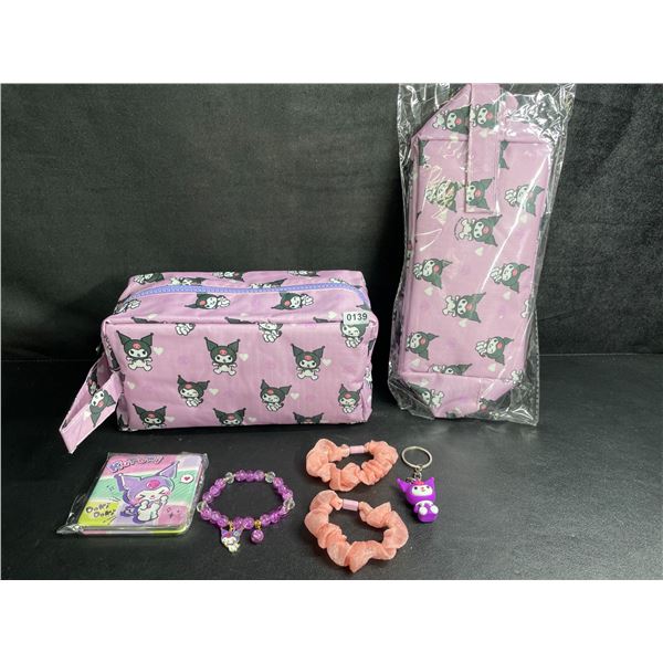 Lot of 2 Kuromi 6PC Kawaii Cosmetic Bag Sets with Accessories - New
