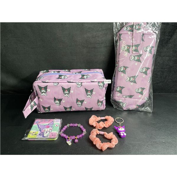 Lot of 2 Kuromi 6PC Kawaii Cosmetic Bag Sets with Accessories - New