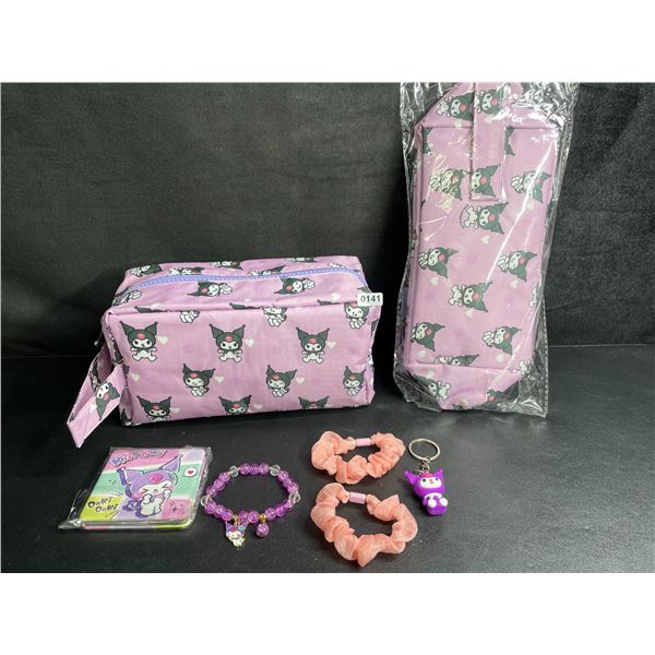 Lot of 2 Kuromi 6PC Kawaii Cosmetic Bag Sets with Accessories - New