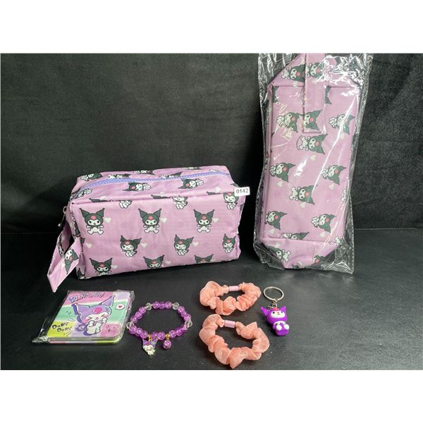 Lot of 2 Kuromi 6PC Kawaii Cosmetic Bag Sets with Accessories - New