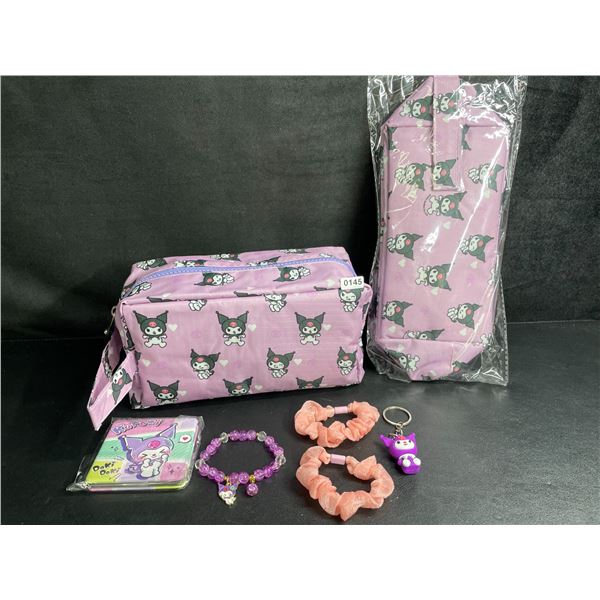 Lot of 2 Kuromi 6PC Kawaii Cosmetic Bag Sets with Accessories - New