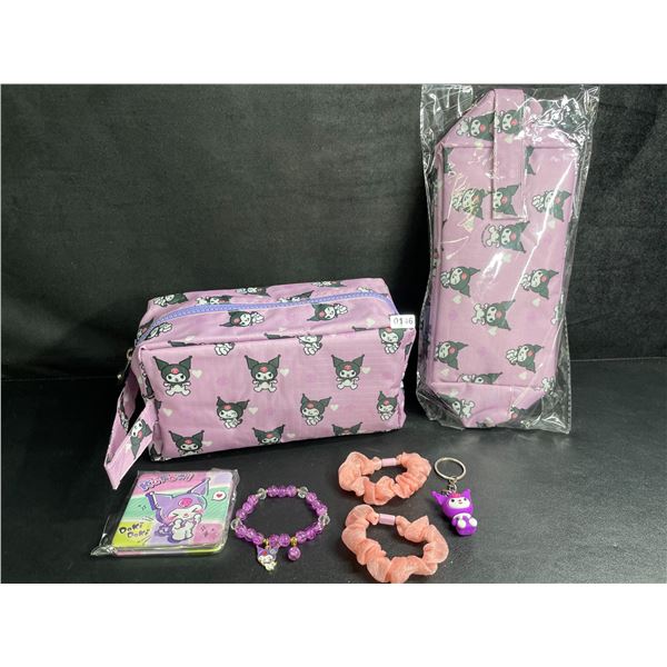Lot of 2 Kuromi 6PC Kawaii Cosmetic Bag Sets with Accessories - New