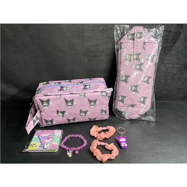 Lot of 2 Kuromi 6PC Kawaii Cosmetic Bag Sets with Accessories - New