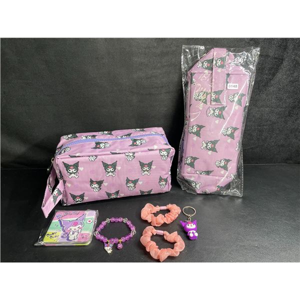 Lot of 2 Kuromi 6PC Kawaii Cosmetic Bag Sets with Accessories - New