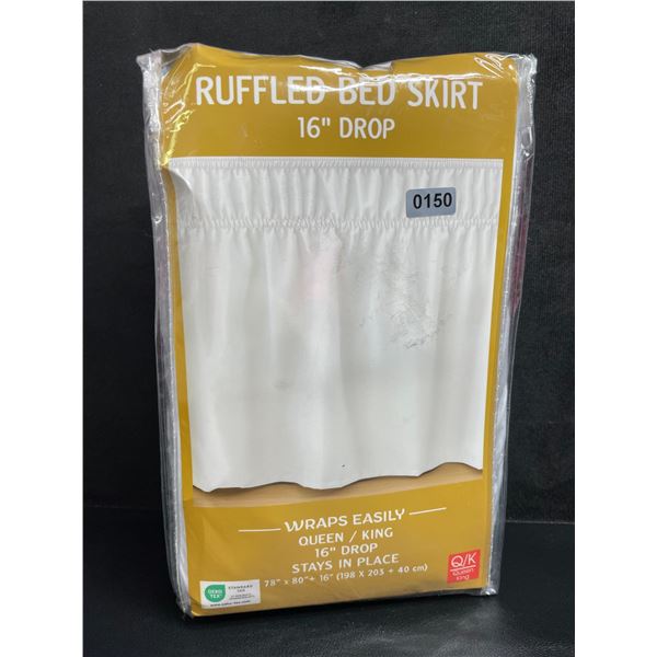 1 Ruffled Bed Skirt for Queen/King Beds; 16" Drop - 78" x 80" Stays in Place - New
