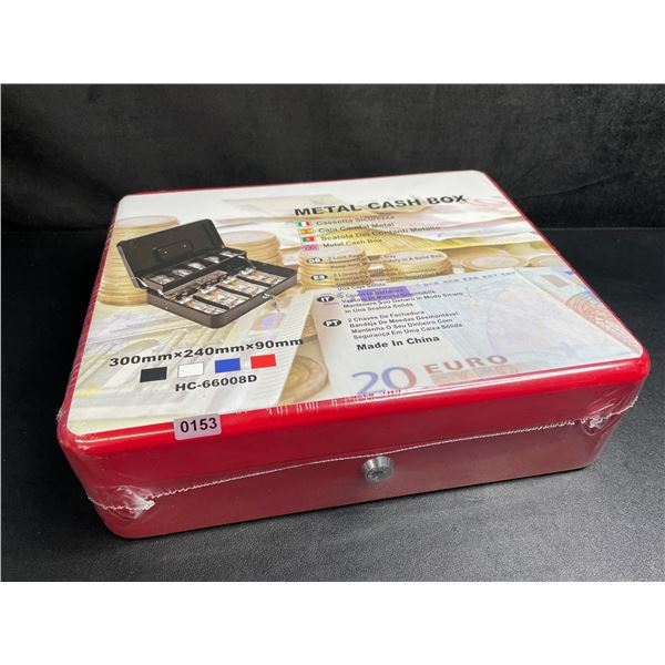 1 Metal Cash Box/Money Lock Box with Key - Red - Portable Money Box - New Sealed