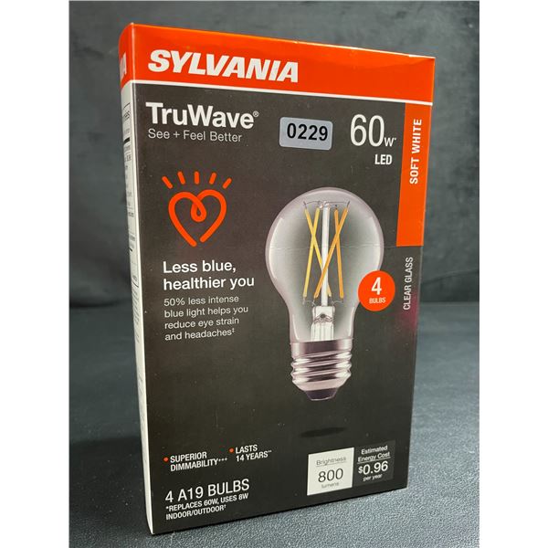 4-Pack Box of Sylvania A19 TruWave 60W LED Soft White Light Bulbs - New