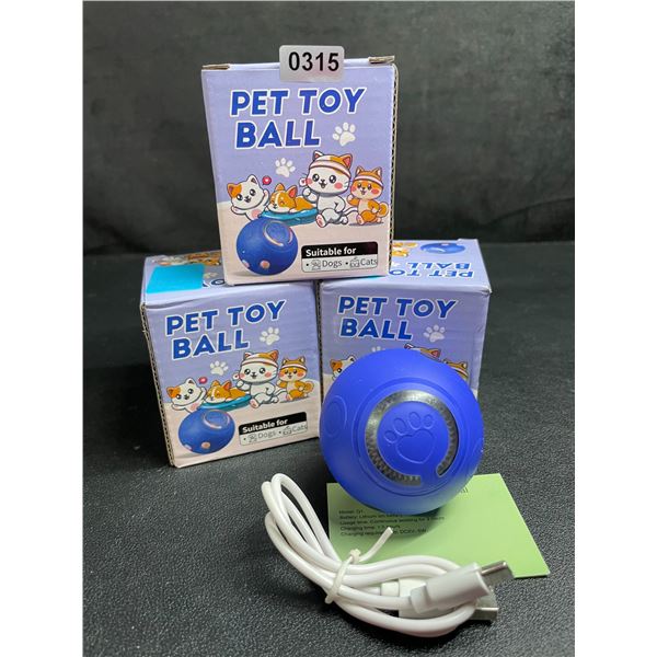 Lot of 3 Rechargeable Interactive Pet Toy Balls - For Dogs/Cats - New
