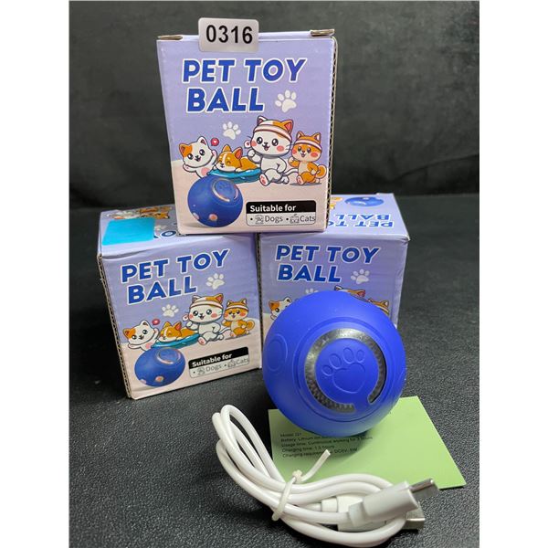 Lot of 3 Rechargeable Interactive Pet Toy Balls - For Dogs/Cats - New
