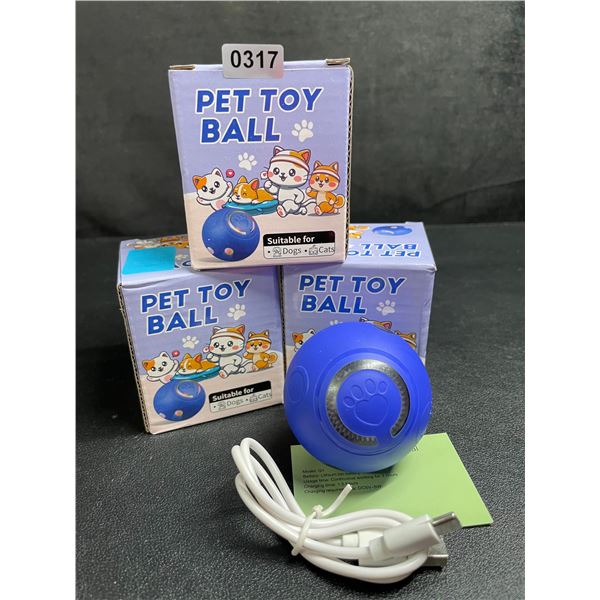 Lot of 3 Rechargeable Interactive Pet Toy Balls - For Dogs/Cats - New