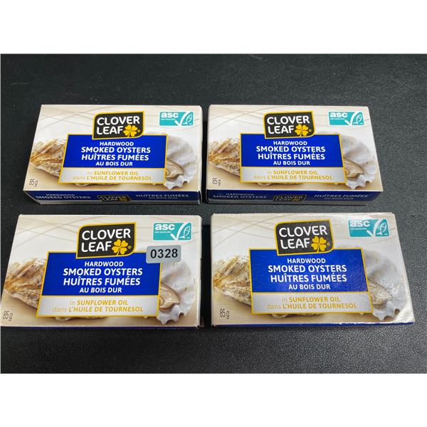 Lot of 4 Clover Leaf Hardwood Smoked Oysters in Sunflower Oil (85g) - New