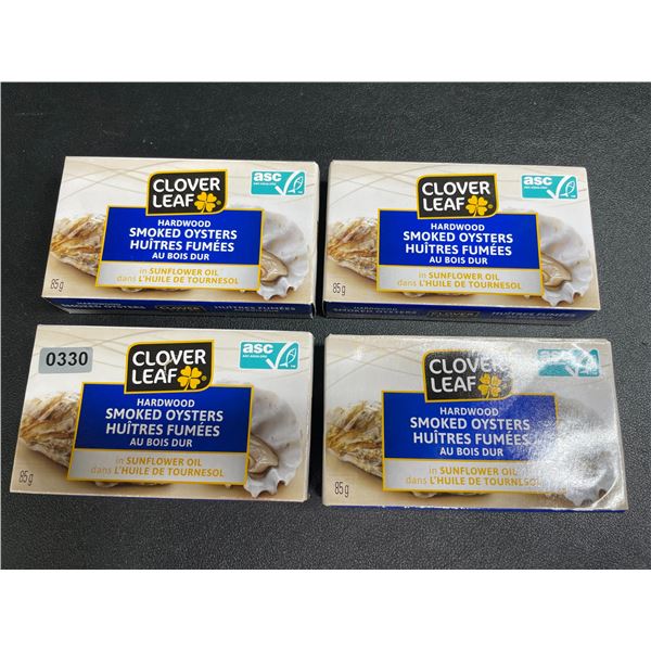 Lot of 4 Clover Leaf Hardwood Smoked Oysters in Sunflower Oil (85g) - New