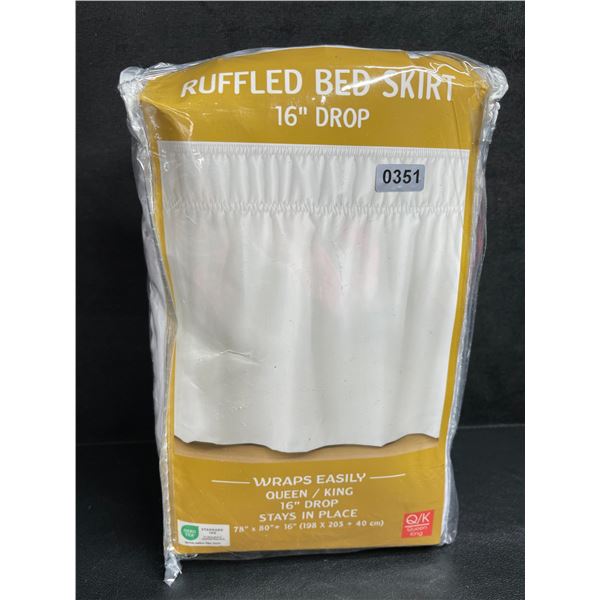 1 Ruffled Bed Skirt for Queen/King Beds; 16" Drop - 78" x 80" Stays in Place - New
