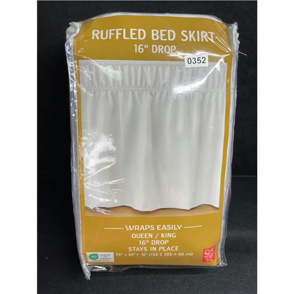 1 Ruffled Bed Skirt for Queen/King Beds; 16" Drop - 78" x 80" Stays in Place - New