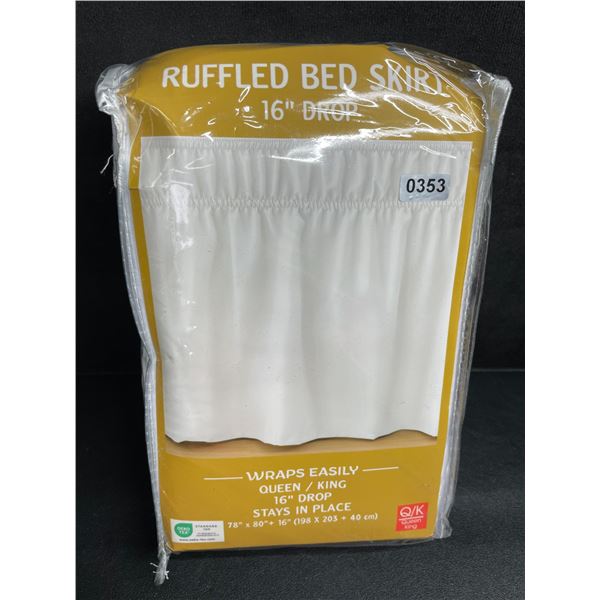 1 Ruffled Bed Skirt for Queen/King Beds; 16" Drop - 78" x 80" Stays in Place - New