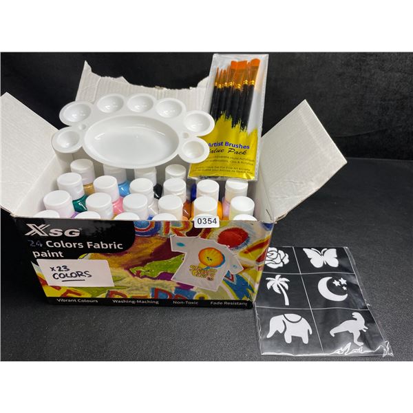 23PC/Colors Fabric Paints Set with Brushes & Palette - New