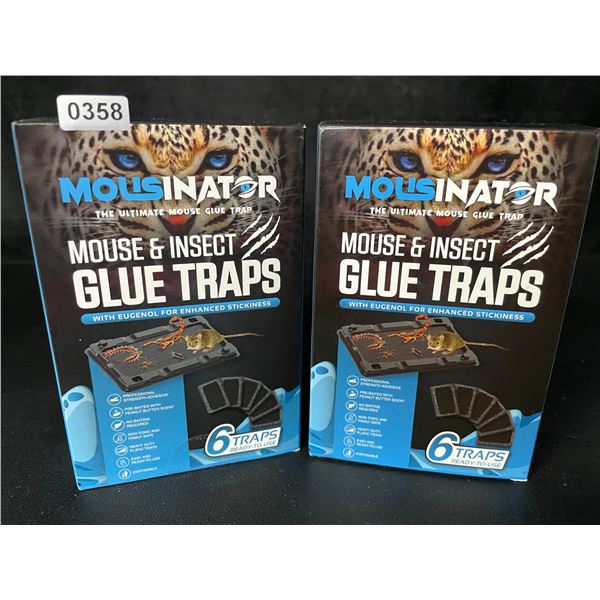 2 Boxes of Mousinator Mouse & Insect Glue Traps - 6 Traps Per Box/12 Total - New