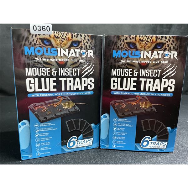 2 Boxes of Mousinator Mouse & Insect Glue Traps - 6 Traps Per Box/12 Total - New
