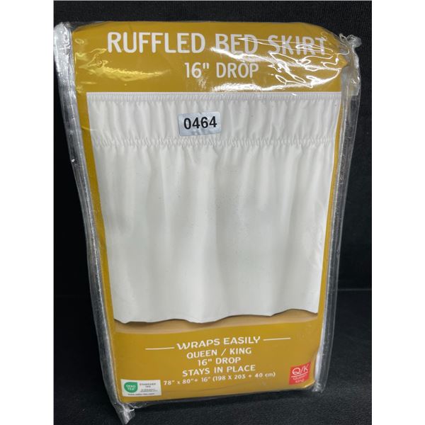 1 Ruffled Bed Skirt for Queen/King Beds; 16" Drop - 78" x 80" Stays in Place - New