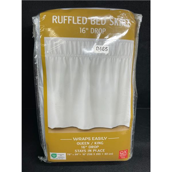 1 Ruffled Bed Skirt for Queen/King Beds; 16" Drop - 78" x 80" Stays in Place - New