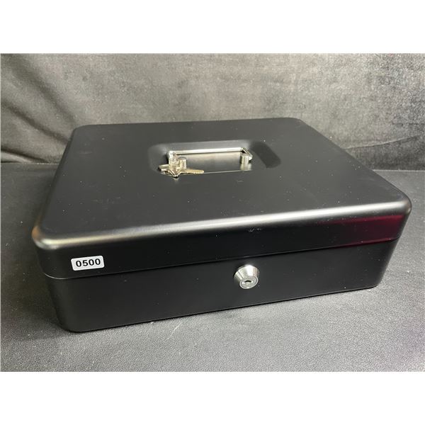 1 Metal Cash Box/Money Lock Box with Keys - Black - Portable Money Box - New