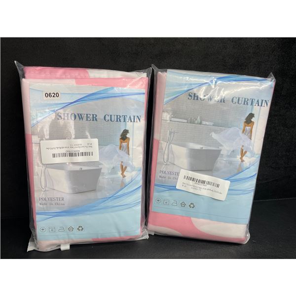 Lot of 2 Retro Abstract Pink/White Shower Curtain Sets with Hooks (70" x 70") - New