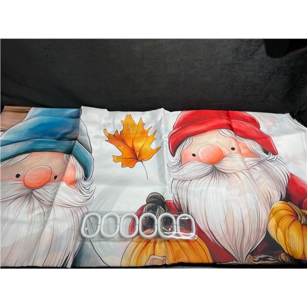 Lot of 2 Fall Gnome Pumpkin Design Shower Curtains with Hooks (70" x 70" Size) - New