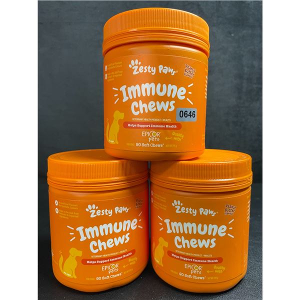 3 Tubs of Zesty Paws Immune Chews for Dogs (90 Soft Chews) Supports Immune Health - New