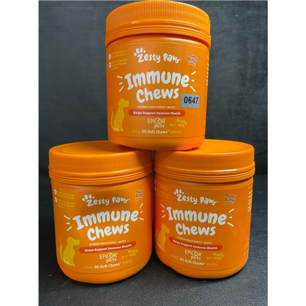 3 Tubs of Zesty Paws Immune Chews for Dogs (90 Soft Chews) Supports Immune Health - New