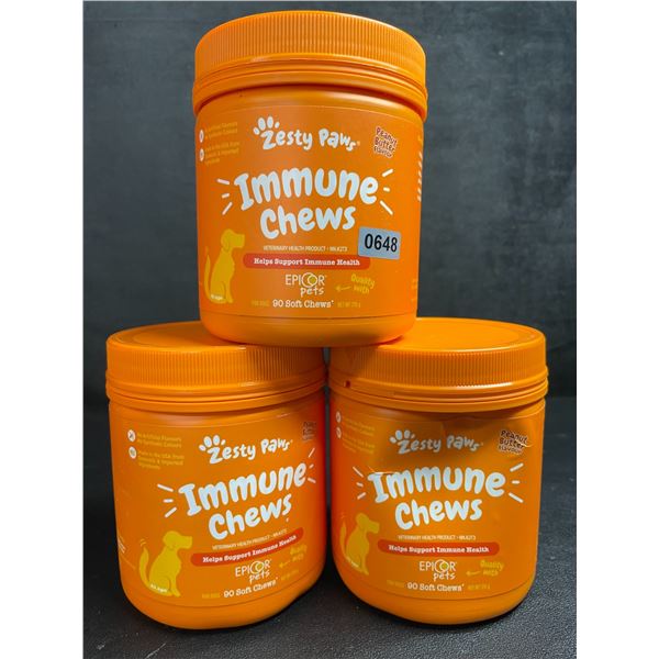 3 Tubs of Zesty Paws Immune Chews for Dogs (90 Soft Chews) Supports Immune Health - New