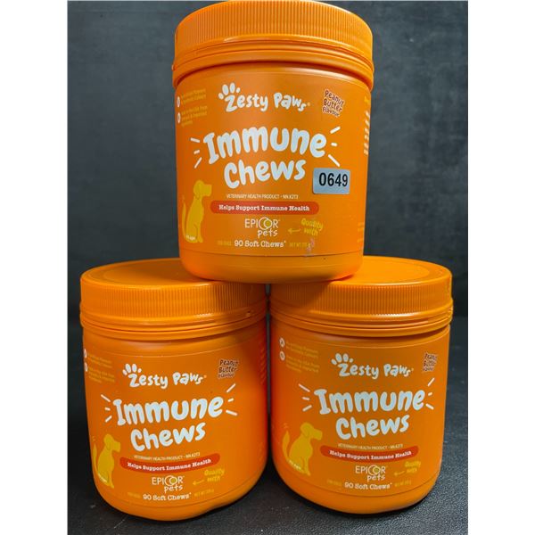 3 Tubs of Zesty Paws Immune Chews for Dogs (90 Soft Chews) Supports Immune Health - New
