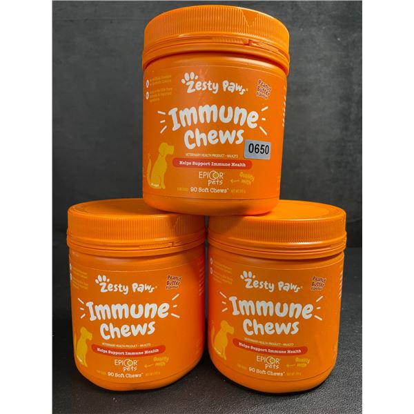 3 Tubs of Zesty Paws Immune Chews for Dogs (90 Soft Chews) Supports Immune Health - New