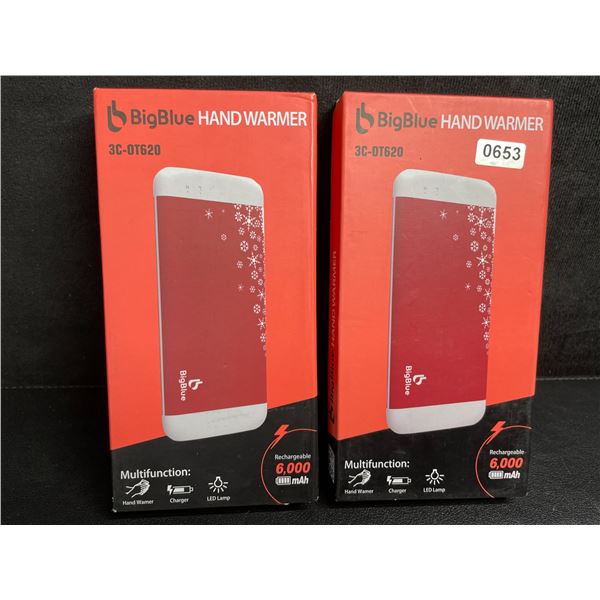 Lot of 2 BigBlue Electric Hand Warmers/Portable Powerbanks (6,000mAh) w/ Emergency Light - New