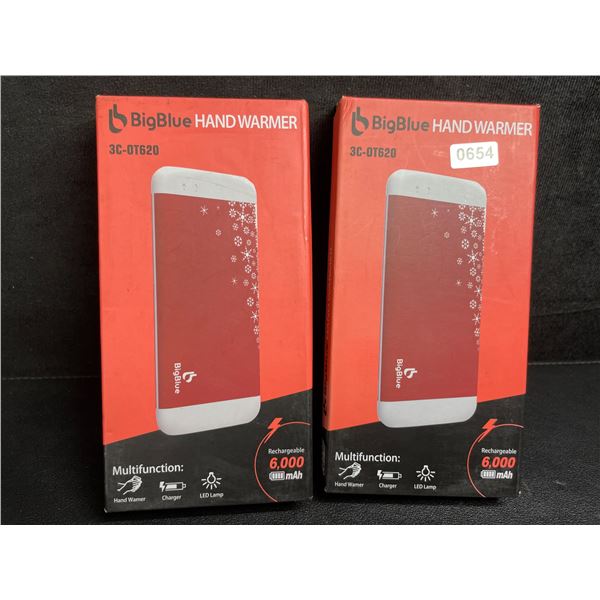 Lot of 2 BigBlue Electric Hand Warmers/Portable Powerbanks (6,000mAh) w/ Emergency Light - New