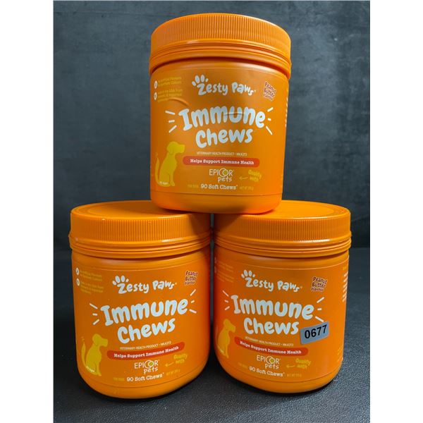 3 Tubs of Zesty Paws Immune Chews for Dogs (90 Soft Chews) Supports Immune Health - New