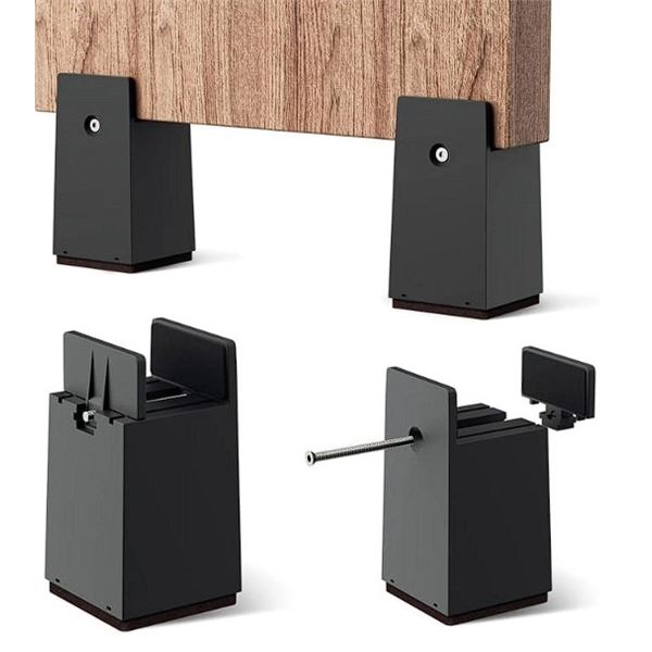 Box of 4PC 4-Inch Adjustable Bed Risers/Furniture Risers for Bed/Sofas/Furniture - New