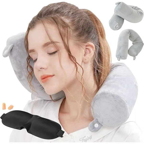 1 Twist Memory Foam Travel Neck Pillow - Grey - Bends Into Various Shapes - New