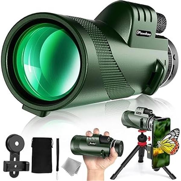 Pankoo 40x60 Monoscope; High-Power Monocular Telescope with Tripod & Phone Adapter - New