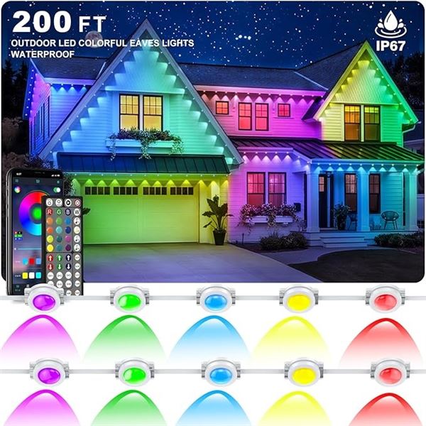 Outdoor 200FT LED Light Kit - RGB Waterproof Outdoor Smart Lights - New (Damaged Box*)