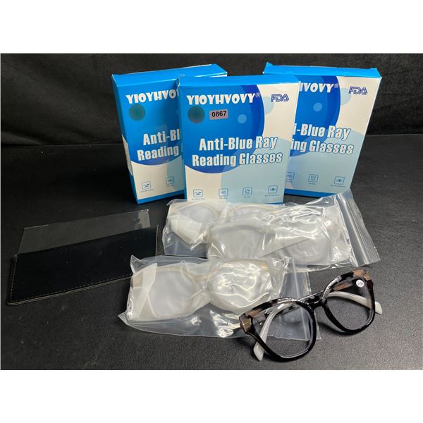 3 Boxes of Anti-Blue Ray Reading Glasses (4 Glasses Per Box) - New