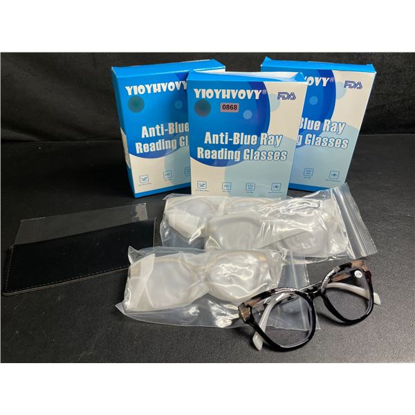 3 Boxes of Anti-Blue Ray Reading Glasses (4 Glasses Per Box) - New