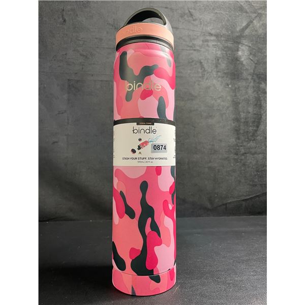 Bindle Coral Camo Pink "Store & Stash" 20oz Water Bottle with Bottom Storage - Brand New!