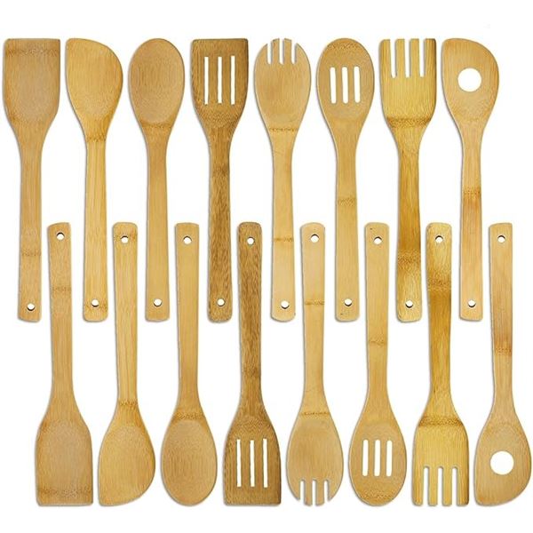 16PC Bamboo Kitchen Utensils for Cooking - Wooden Utensils for Cooking - New