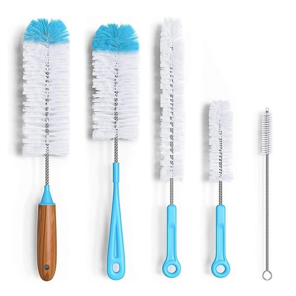 5-Pack of Assorted Bottle Cleaning Brushes - Long-Handle Bottle Brushes - New