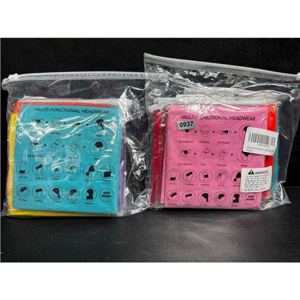 2 6-Piece Packs of Multipurpose Bandana/Gators Assorted Colours (12PCS Total) - New