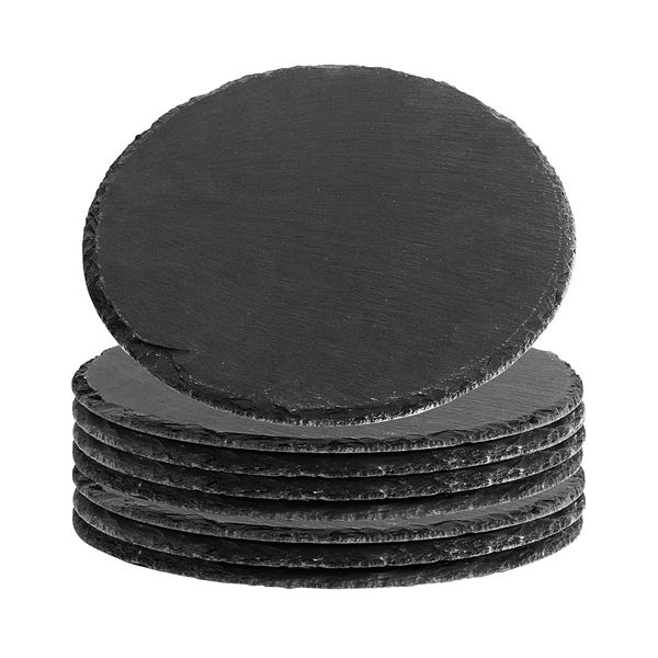 8-Pack of 7.8inch Natural Slate Round Cheese Plates for Meat Fruit Kitchen Dining etc - New